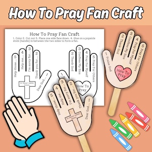 Wie beten Fan Craft für Kinder Sonntag Schule Bibelstunde, lernen zu beten druckbare Kirche Aktivität, bringen Sie mir das Beten bei 5 Finger Gebetshand