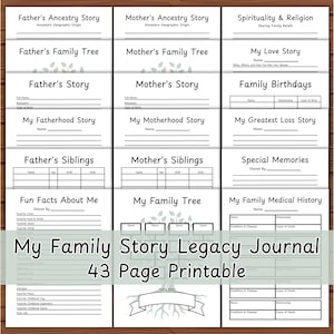 My Family Story Printable Legacy Journal, Family Tree Keepsake Journal, Genealogy Ancestry Memory book, Preserve Generational Family History