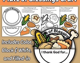 Plate of Blessings Thanksgiving Dinner Plate Bible Craft for Kids, Sunday School Printable, I Thank God for Fall Bible Activity