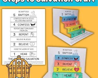 Die Schritte zur Erlösung Handwerk für Kinder Sonntag Schule Bibelstunde, Der Bibelweg zum Himmel Färbung Aktivität für christliche Kinderkirche