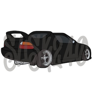 以下が含まれることがあります： リアスポイラーと大きなホイールを備えた黒いホンダシビック。車は後ろから見ており、リアバンパーとテールライトが見えます。