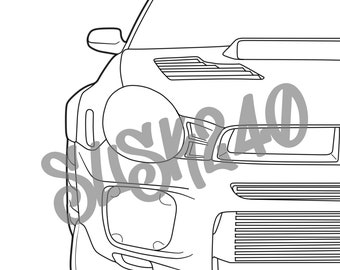 Ver. 3 Subie Subaru wrx STI Car Outline, Car Clipart, Vehicle SVG, Car PNG, Cricut Silhouette Cut Files, Instant Download, dxf, eps, jpeg