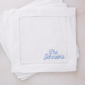 Personalized Embroidered Cocktail Napkins with Minimalist Custom Name Set | Threads & Honey