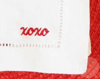 Custom Valentine's Day Gift Embroidered Cocktail Napkins Personalized Minimalist Script Name or Phrase on Linen Cloth