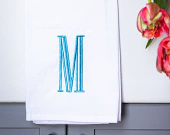 Monogram Kitchen Towel | Linen Classic Single Letter Monogrammed Custom Embroidered Towel Personalized Hostess Gift