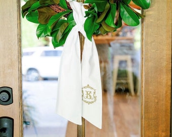 Custom Wreath Sash Personalized with Monogram, Logo, or Design | Perfect Gift for Wedding, Holidays and Housewarming | Threads & Honey
