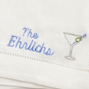 Personalized Embroidered Cocktail Napkins with Martini Glass and Minimalist Custom Name Set Threads & Honey image 6