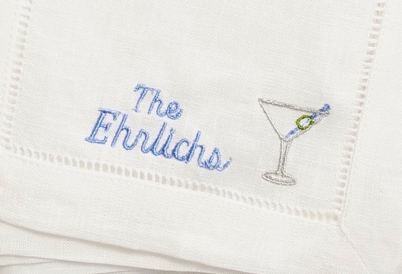 Personalized Embroidered Cocktail Napkins with Martini Glass and Minimalist Custom Name Set Threads & Honey image 6