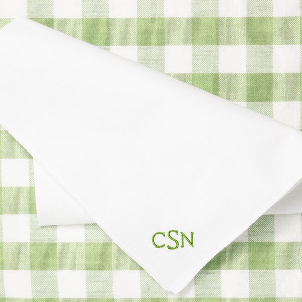 Embroidered Handkerchief for Men | Custom Monogrammed Hankie for Man with Minimalist Initial Monogram  | Threads & Honey