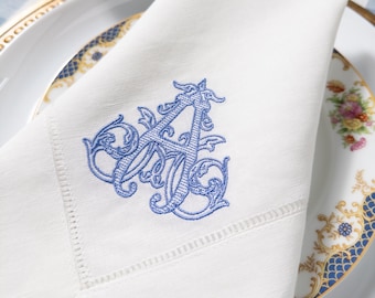 Personalized Embroidered Napkins with Initial Monogram Vine Set | Custom Made Housewarming Gift For Her | Threads & Honey