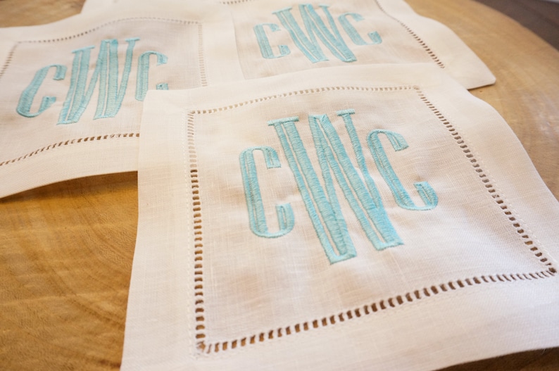Custom Embroidered Cocktail Napkins Personalized Linen Etsy