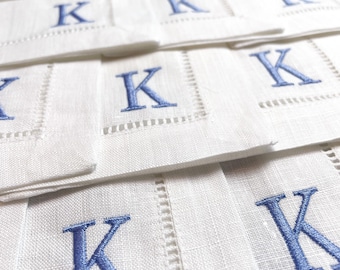 Embroidered Cocktail Napkins with Single Letter Monogram Initial Set | Threads & Honey