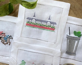 Embroidered Kentucky Derby Cocktail Napkins | 150 KY Derby Gift for Hostess Party