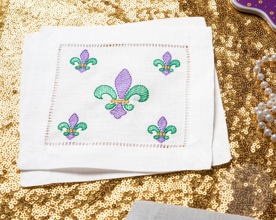 Mardi Gras Napkins Set of 4 Embroidered Cocktail Napkins for Etsy
