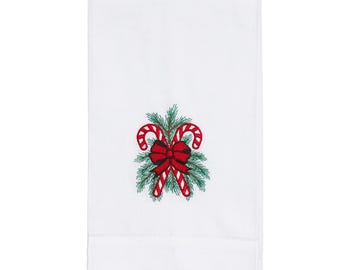 Embroidered Carrollton Candy Cane Linen Hand Towel