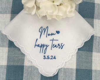 Mom Happy Tears Embroidered Handkerchief | Monogram Handkerchief Women | Ladies Custom Handkerchief | Wedding Handkerchief | Threads & Honey