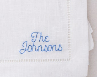 Personalized Embroidered Cocktail Napkins with Minimalist Custom Name Set | Threads & Honey