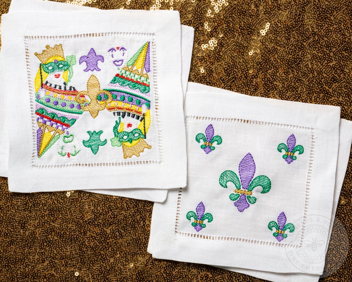 Mardi Gras Napkins Set of 4 Embroidered Cocktail Napkins for Etsy