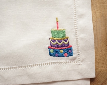 Birthday Cake Custom Linen Cocktail Napkins | Perfect Gift for a Special Birthday | Set of 4