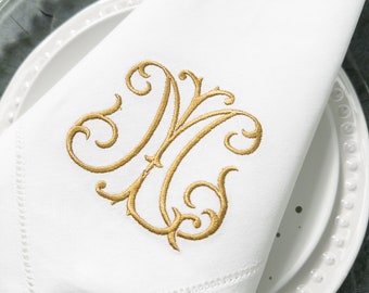 Initial Monogram Personalized Wedding Napkins Antique Chic Duogram Set | Custom Embroidered Housewarming Gift For Her | Threads & Honey