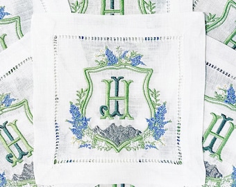 Custom Wedding Crest Embroidered Cocktail Napkins | Threads & Honey