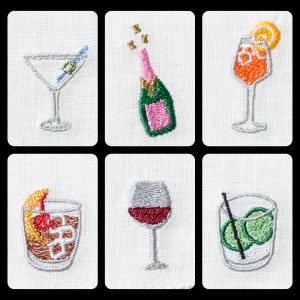 Martini, Champagne, Aperol Spritz, Wine, Old Fashioned, Gin | 100% Linen Embroidered Cocktail Napkins Set | Gift For Her | Threads & Honey