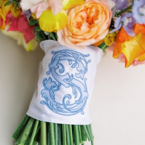 Custom Embroidered Bouquet Wrap with Single Letter Vine Monogram | Threads & Honey