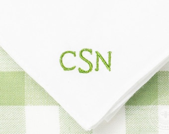 Embroidered Handkerchief for Men | Custom Monogrammed Hankie for Man with Minimalist Initial Monogram  | Threads & Honey