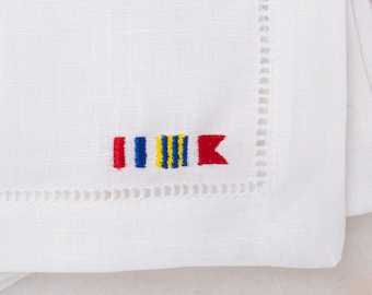 Monogrammed Nautical Flag Cocktail Napkins | Minimalist Embroidered Linen Cocktail Napkins | Threads & Honey