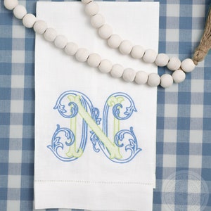 Monogram Hand Towel | Linen Vine Single Letter Monogrammed Custom Embroidered Towel Personalized Housewarming Gift  | Threads & Honey