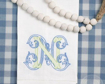 Monogram Hand Towel | Linen Vine Single Letter Monogrammed Custom Embroidered Towel Personalized Housewarming Gift  | Threads & Honey
