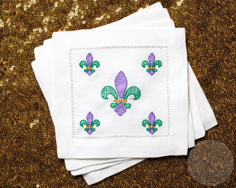 Mardi Gras Napkins Set of 4 Embroidered Cocktail Napkins for Etsy