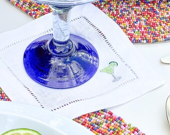 Personalized Embroidered Cocktail Napkins with Margarita Glass and Minimalist Custom Name Set | Threads & Honey