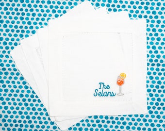 Aperol Spritz Embroidered Cocktail Napkins with Minimalist Name Set | Threads & Honey