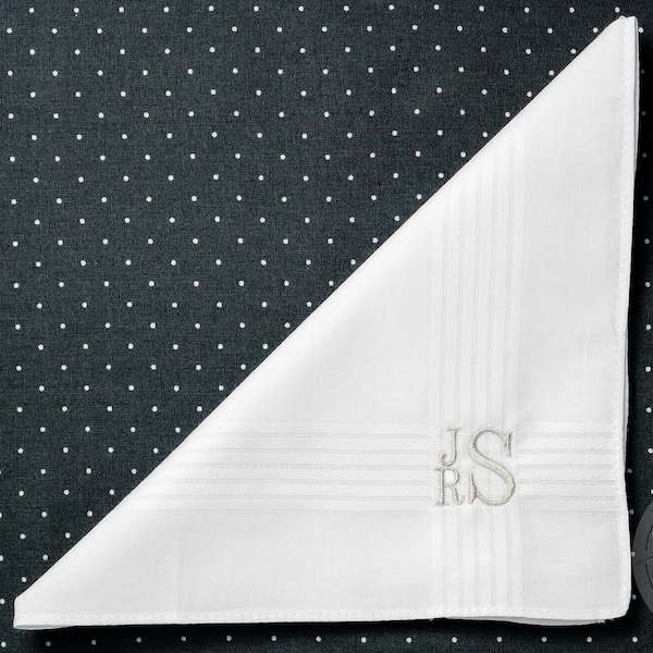 Embroidered Handkerchief for Men | Custom Monogrammed Hankie for Man with Minimalist Stacked Monogram  | Threads & Honey