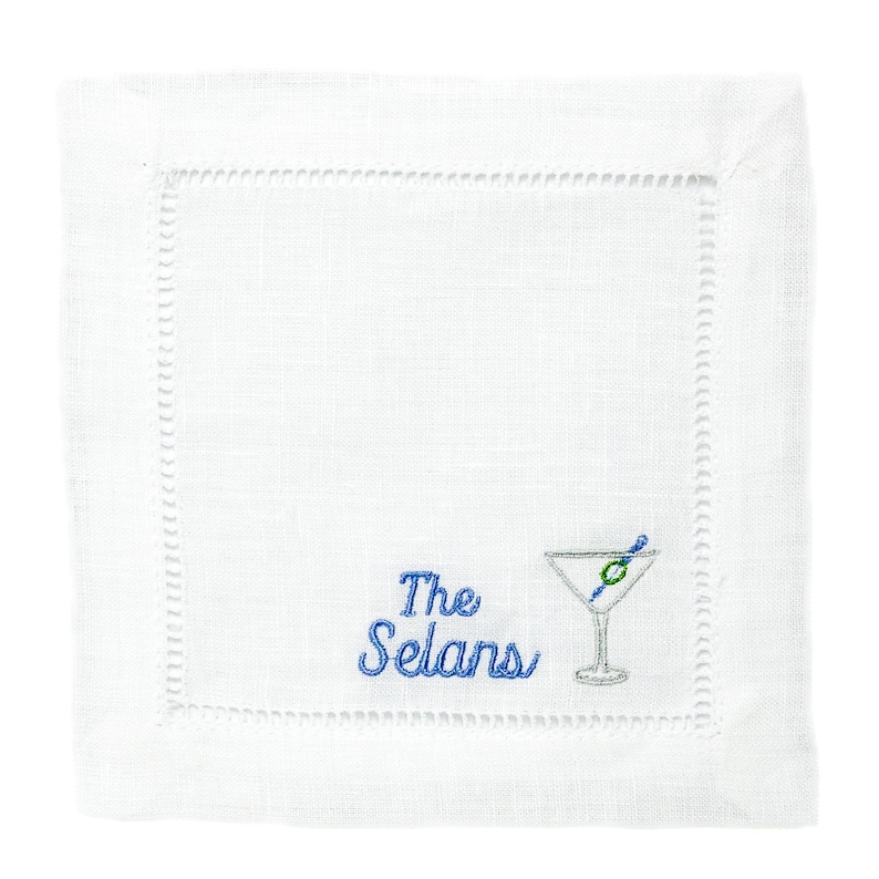 Personalized Embroidered Cocktail Napkins with Martini Glass and Minimalist Custom Name Set Threads & Honey image 4