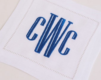 Embroidered Cocktail Napkins with Formal Monogram Initial Set | Threads & Honey