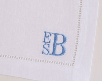 Embroidered Cocktail Napkins with Stacked Monogram Initials Set | Threads & Honey