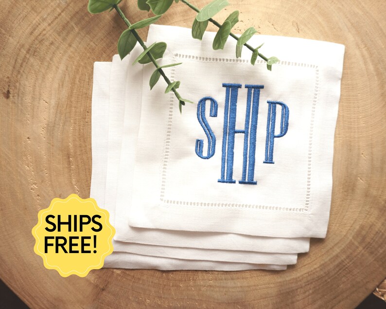 Custom Embroidered Cocktail Napkins Personalized Linen Etsy