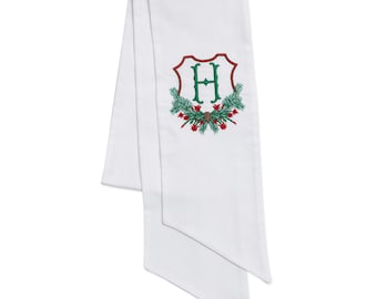 Embroidered Christmas Cactus Crest Wreath Sash with Single Letter Monogram