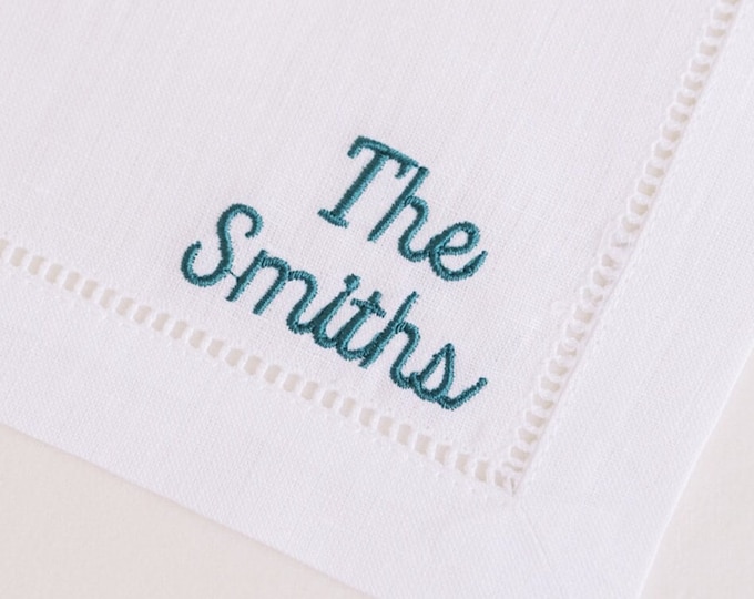 Personalized Embroidered Cocktail Napkins with Minimalist Custom Name Set | Threads & Honey