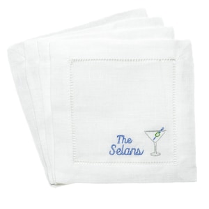 Personalized Embroidered Cocktail Napkins with Martini Glass and Minimalist Custom Name Set Threads & Honey image 5