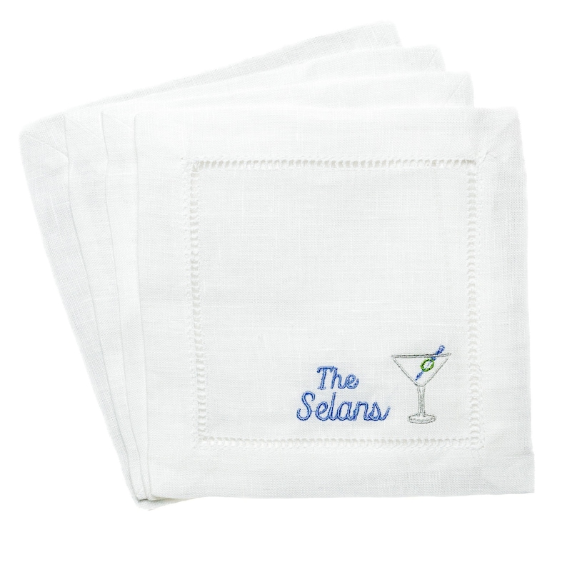 Personalized Embroidered Cocktail Napkins with Martini Glass and Minimalist Custom Name Set Threads & Honey image 5