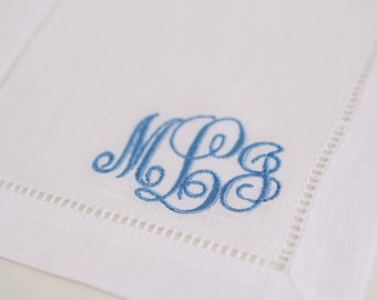 Embroidered Cocktail Napkins with Curly Vine Monogram Initial Set | Threads & Honey