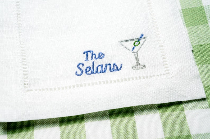 Personalized Embroidered Cocktail Napkins with Martini Glass and Minimalist Custom Name Set Threads & Honey image 7