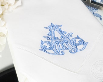Personalized Linen Hemstitched Dinner Napkins with Embroidered Monogram  | Threads & Honey