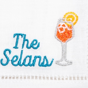 Aperol Spritz Embroidered Cocktail Napkins with Minimalist Name Set | Threads & Honey