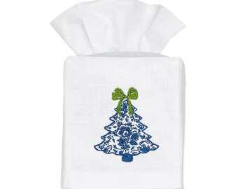 Embroidered Chinoiserie Christmas Tree Tissue Box Cover