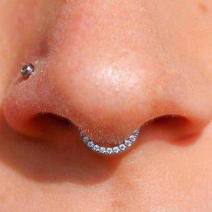 16G Impalnt Titanio Front Face CZ Anillo de segmento con bisagras, Clicker de tabique, Pendiente de titanio Daith, Clicker de Daith con bisagras, Aro Tragus Silver