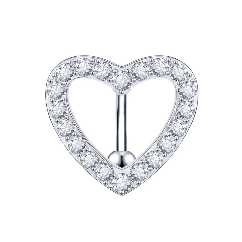 14G 10MM Heart Reverse Belly Button Ring/ Heart Navel Jewelry/ Top Down Belly Ring/ Heart Belly Piercing / Shinny Belly Bar/ 1.610mm Silver